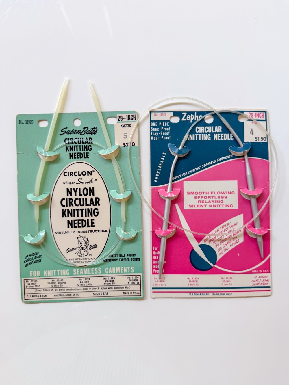 Vintage Circular Nylon Knitting Needles - Mint and White